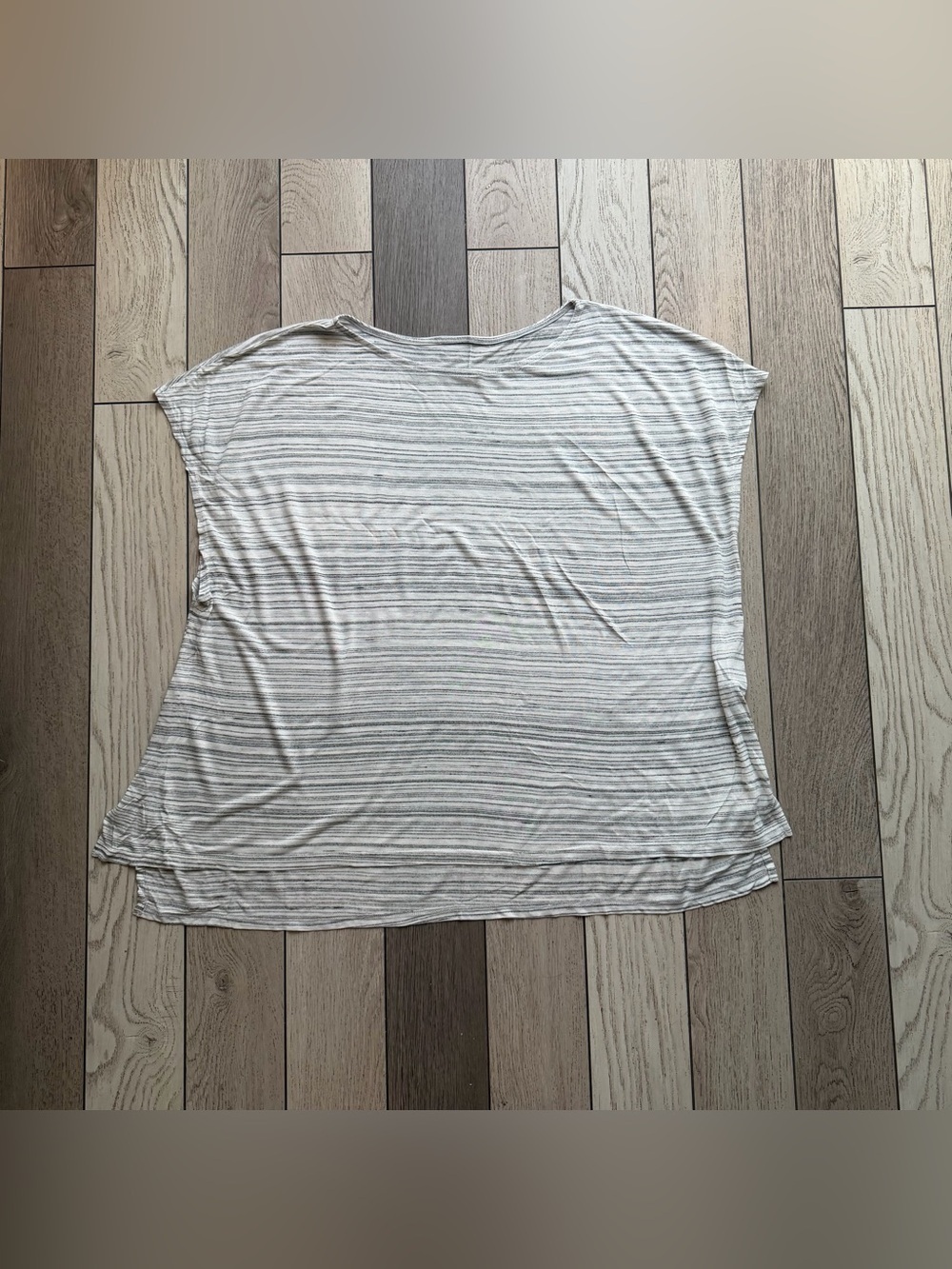 Enza Costa Light Gray Striped Women's Tee - Casual Everyday Top Medium